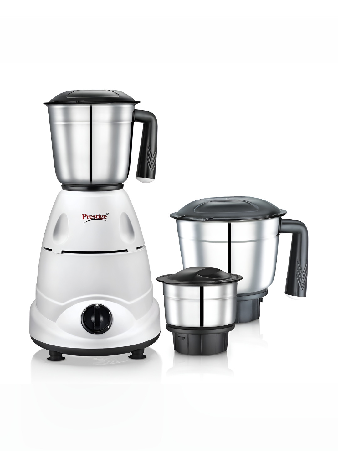 Prestige Primo White Stainless Steel 3 Super Efficient Blades 3 Jars Wet and Dry Grinder with Juicer-500W