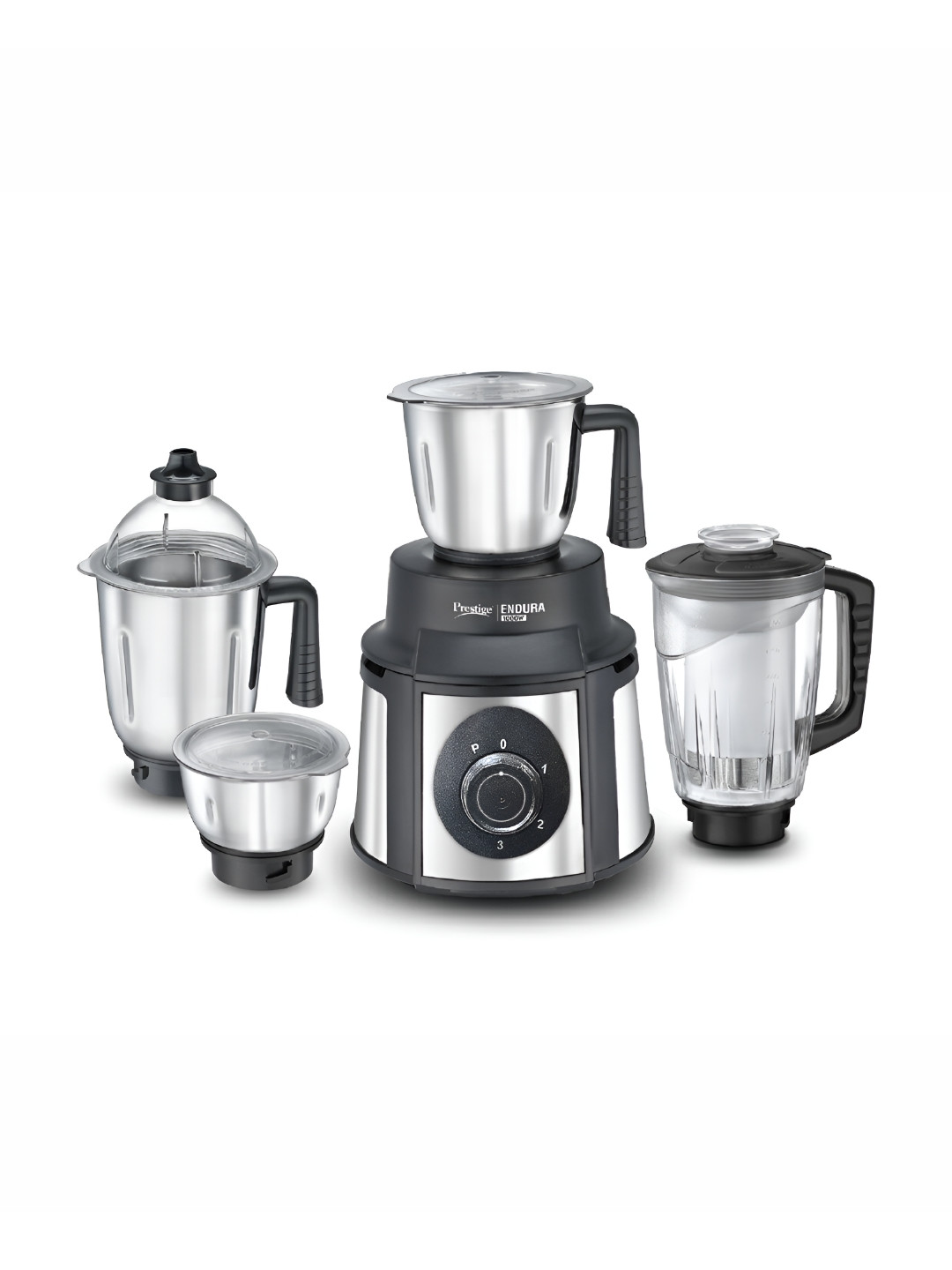 Prestige Endura Black Stainless Steel 7 Super Efficient Blades 4 Jars Wet and Dry Grinder with Juicer-1000W
