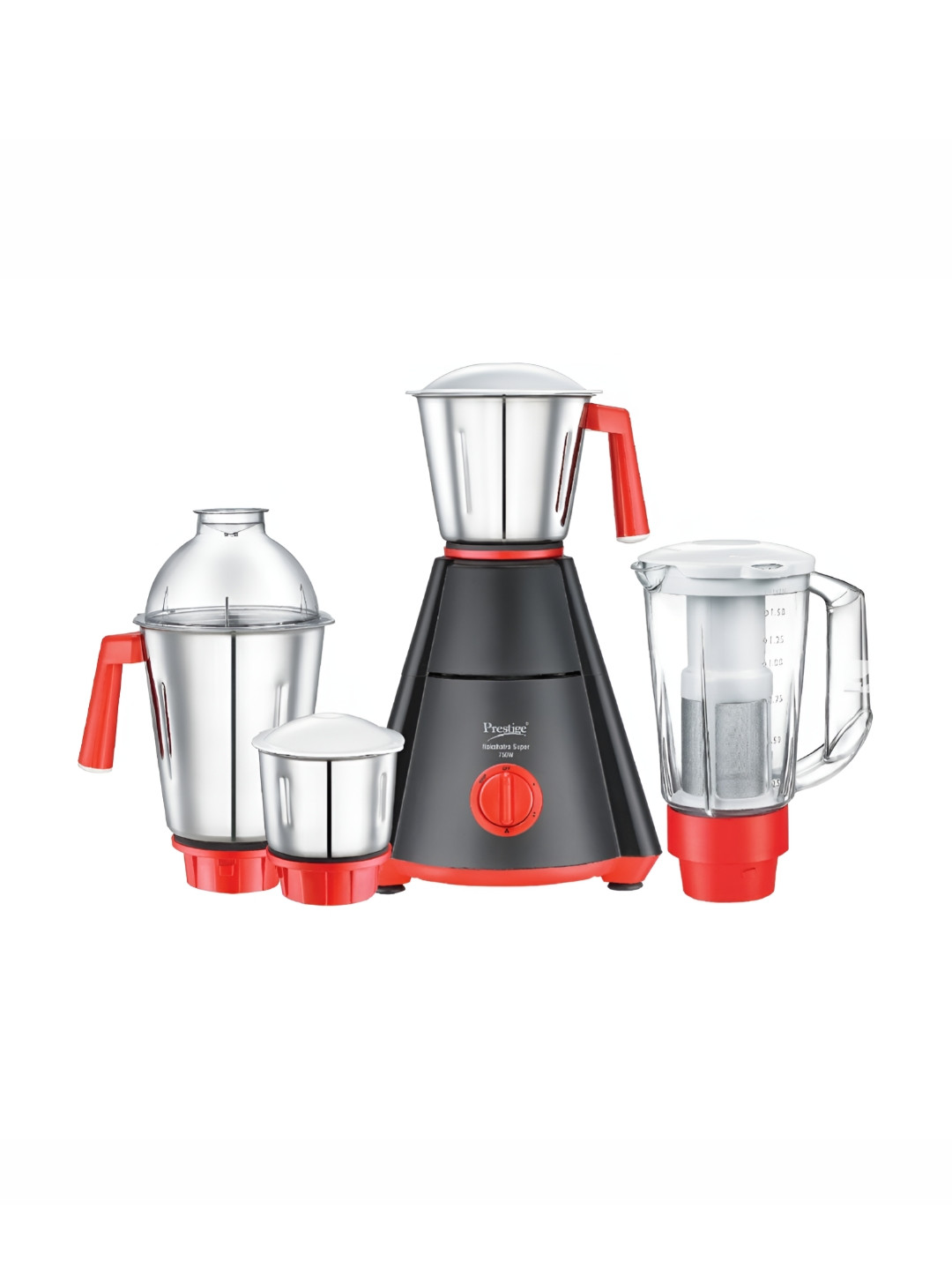 Prestige Nakshatra Super Black Stainless Steel 4 Super Efficient Blades 4 Jars Wet and Dry Grinder with Juicer-750W