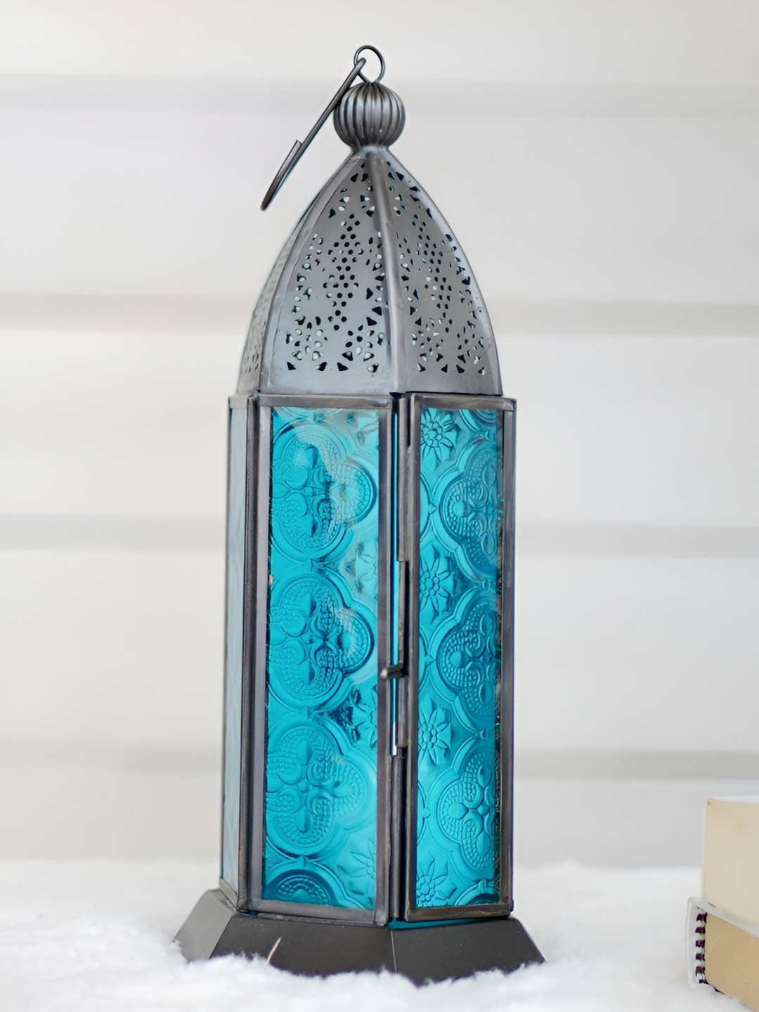 BEHOMA Blue Metal Lantern Candle Holder