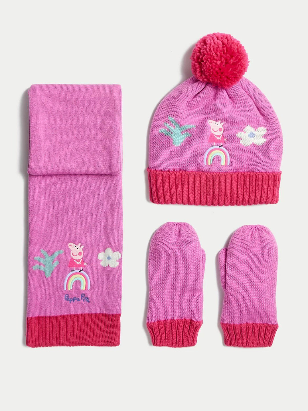 Marks & Spencer Girls Set Of 3 Peppa Pig Self Design Beanie Scarf and Mitten