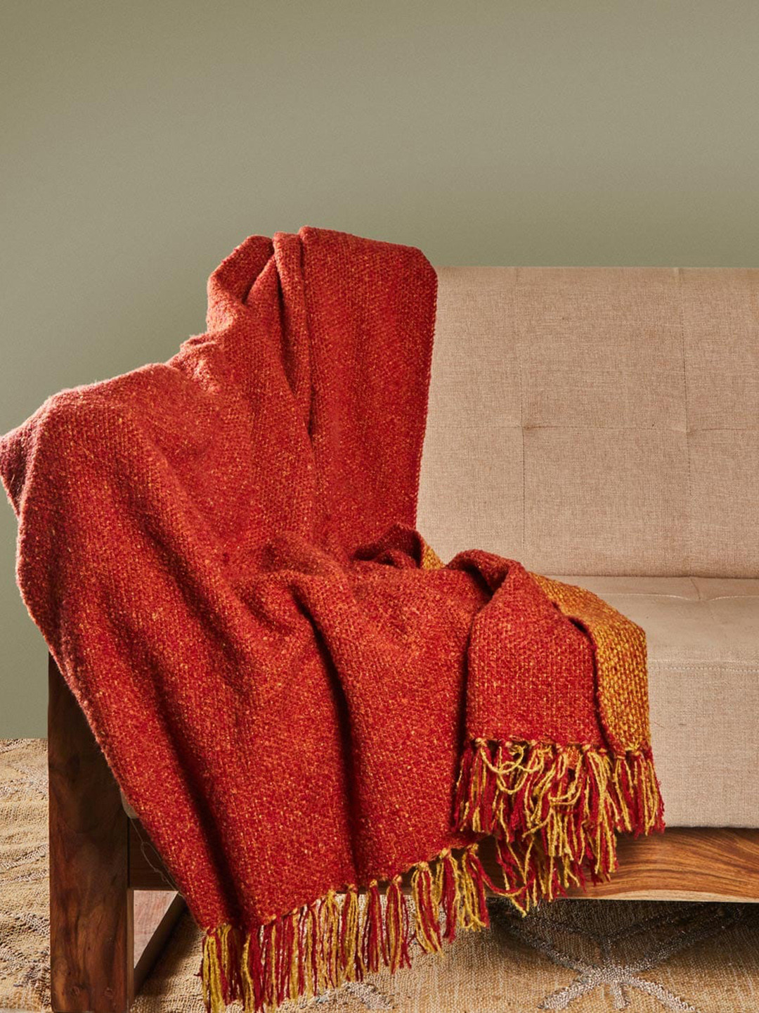 Fabindia Orange Woven Vina Throw