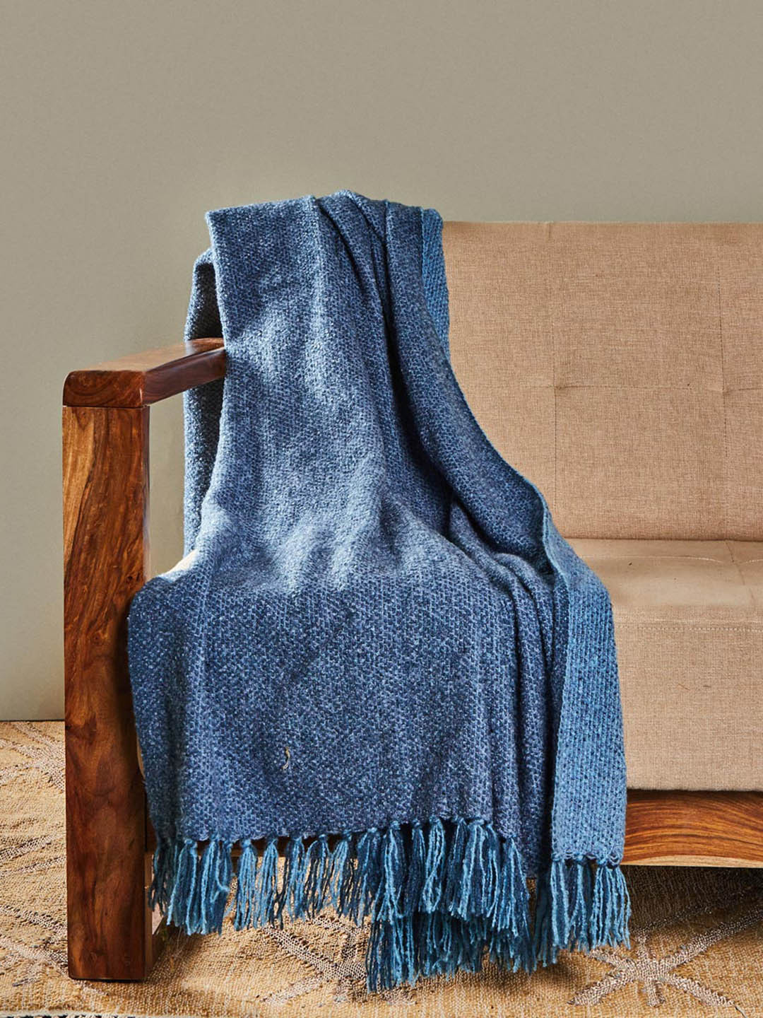 Fabindia Blue Acrylic Woven Vina Throw