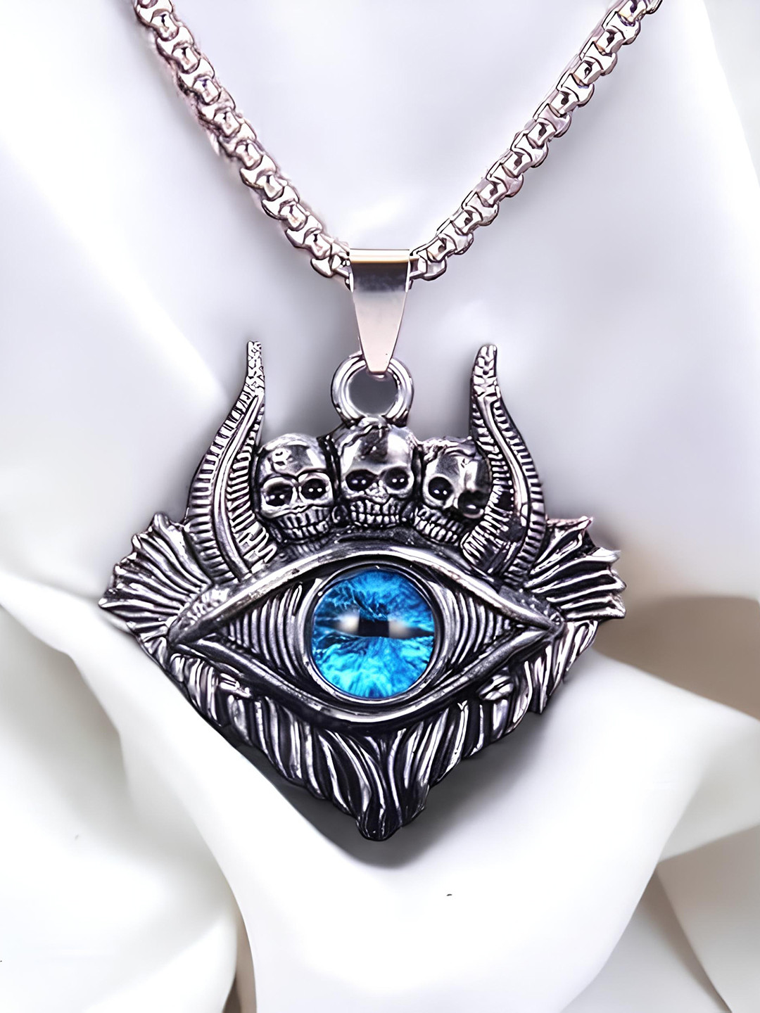 KARISHMA KREATIONS Silver-Plated Skull Lucky Evil Eye Pendant With Chain