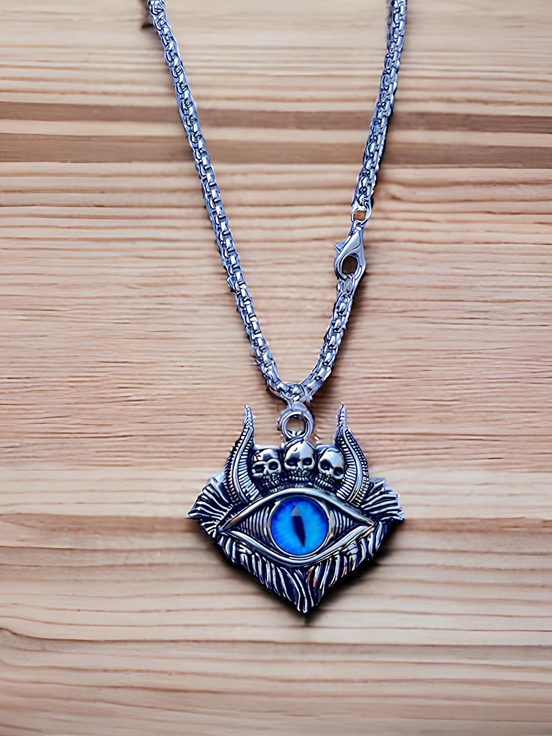 KARISHMA KREATIONS Silver-Plated Skull Lucky Evil Eye Pendant With Chain