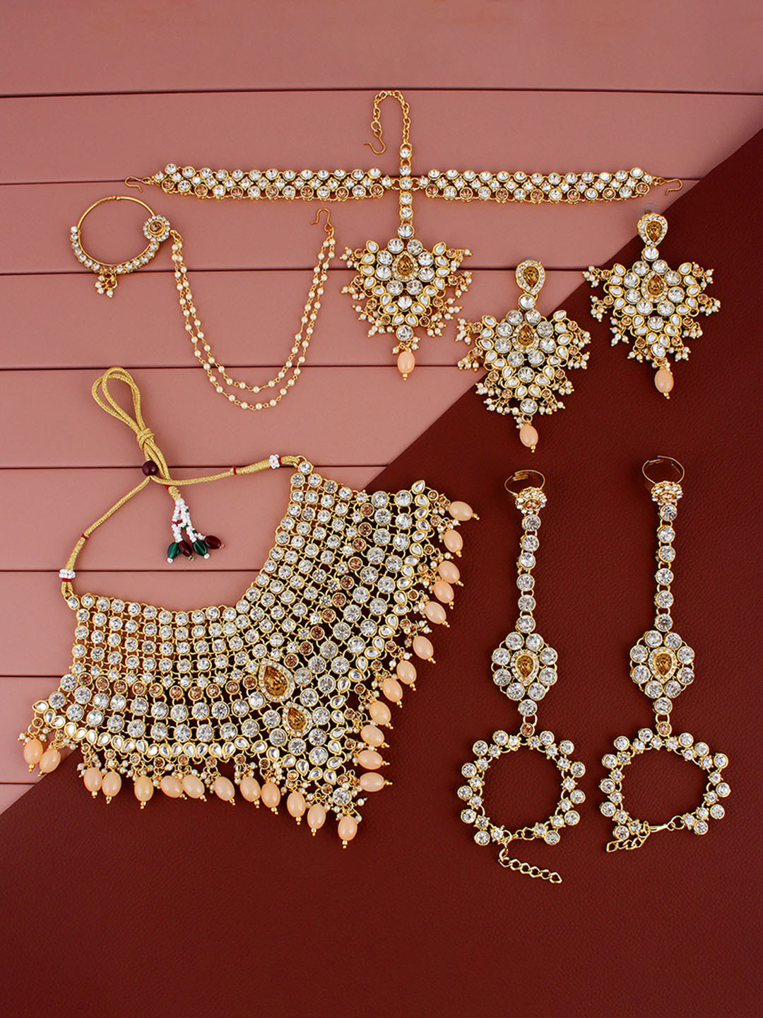 LUCKY JEWELLERY Gold-Plated Bridal Jewellery Set