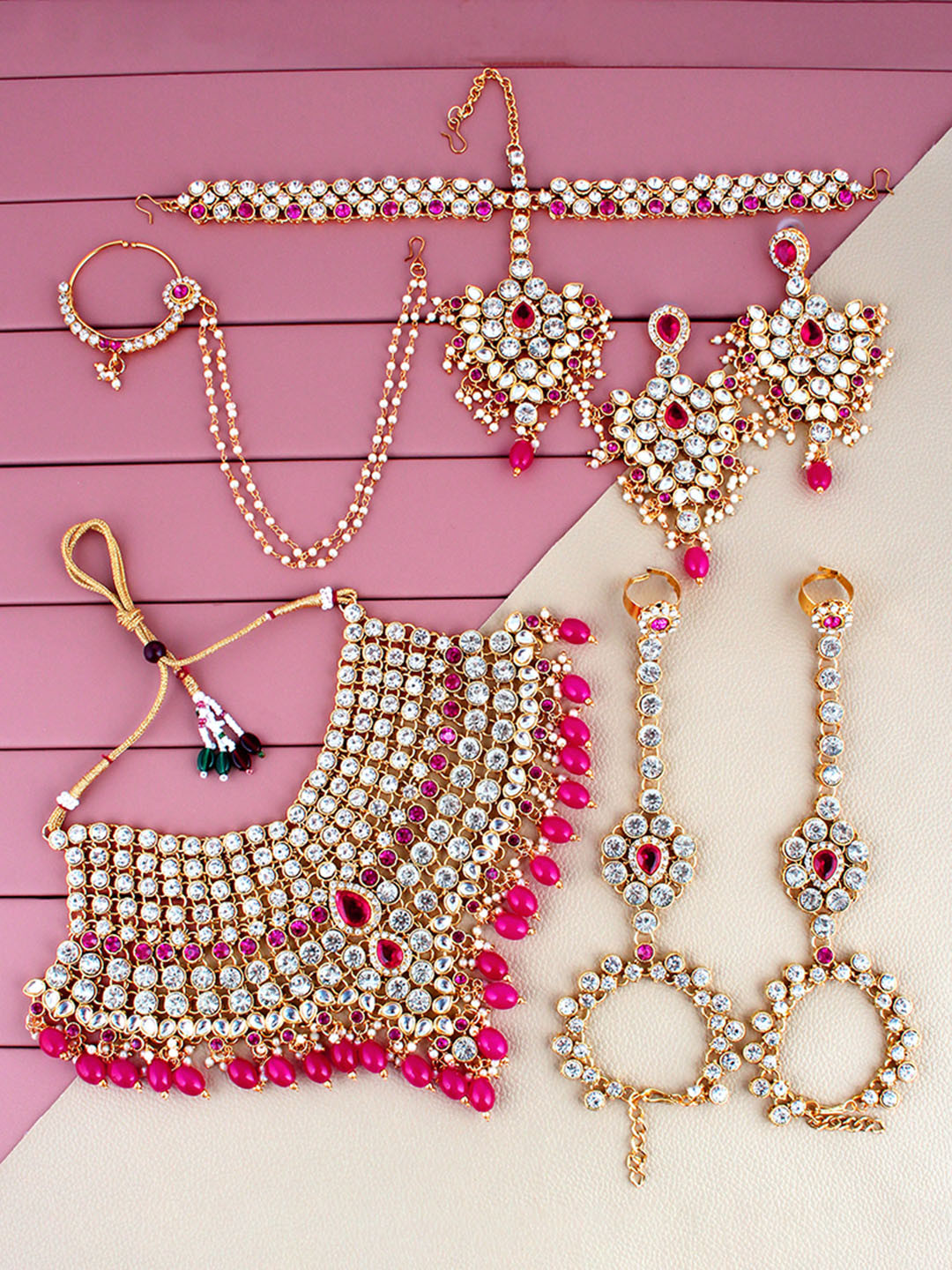 LUCKY JEWELLERY Gold-Plated Bridal Jewellery Set