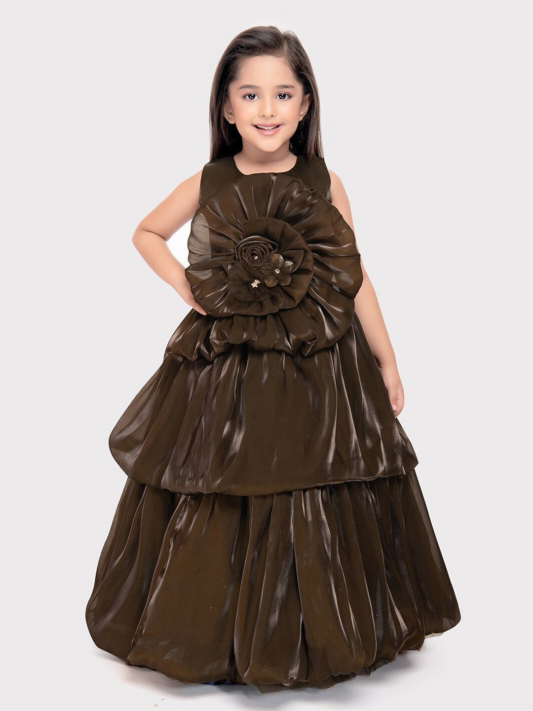 BETTY Girls Sleeveless Ruffled Satin Fit & Flare Dress