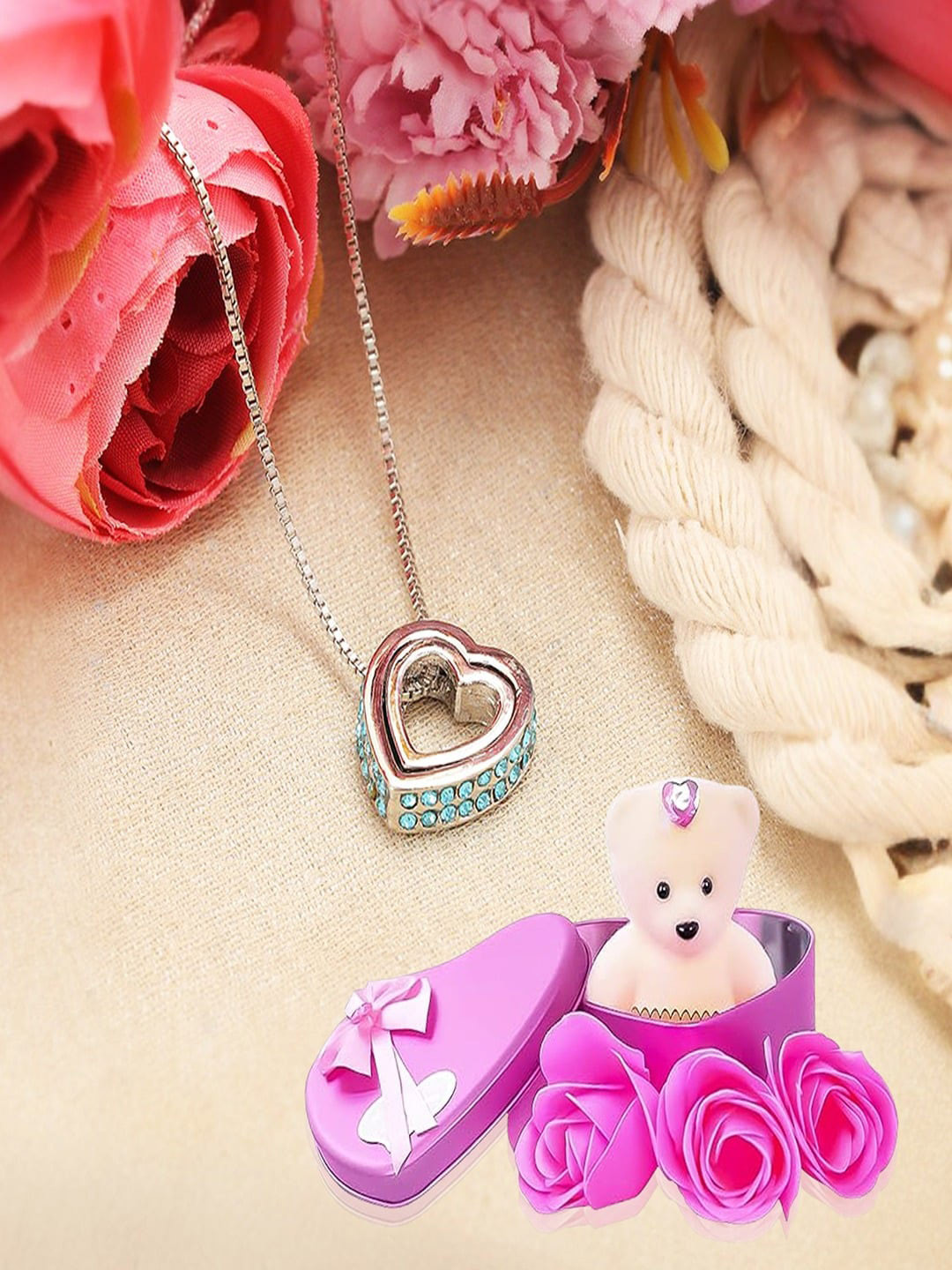 UNIVERSITY TRENDZ 3-Pcs Silver-Plated & Pink Valentine's Gift Hamper