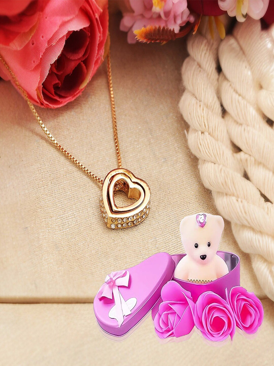 UNIVERSITY TRENDZ 3-Pcs Gold-Plated & Pink Valentine's Day Gift Hamper