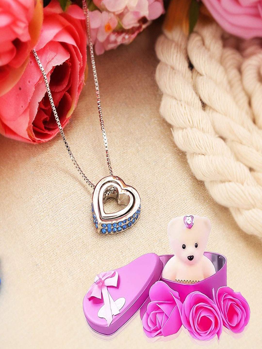 UNIVERSITY TRENDZ 3-Pcs Silver-Plated & Pink Valentine's Gift Hamper