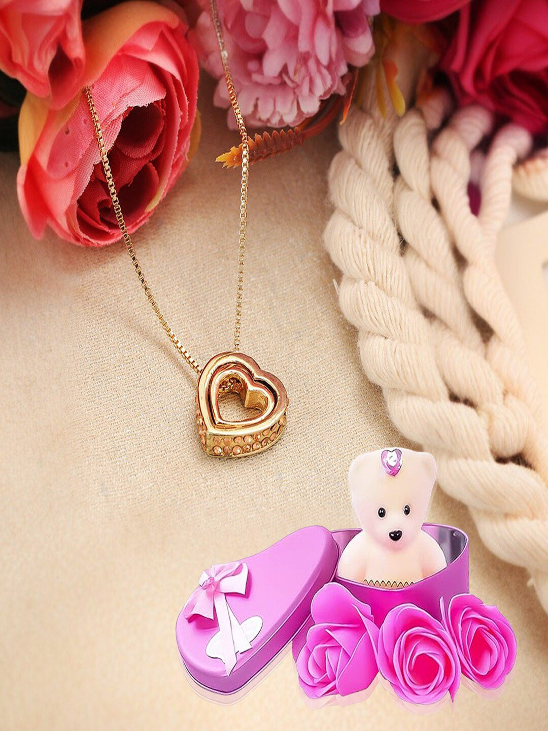 UNIVERSITY TRENDZ 3-Pcs Gold-Plated & Pink Valentine's Day Gift Hamper