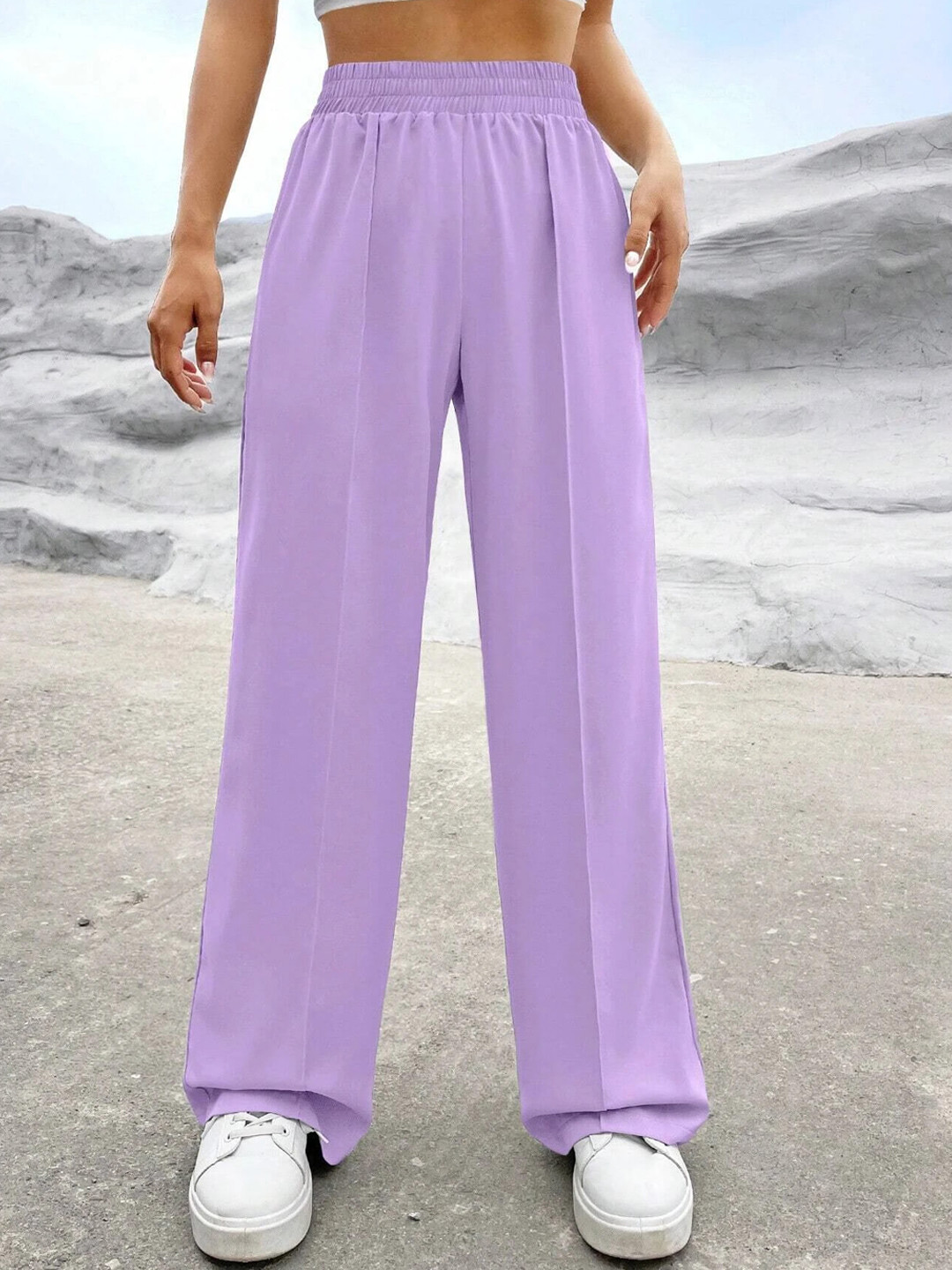 TABADTOD Women Mid-Rise Relaxed Fit Oversized Pleated Parallel Trousers