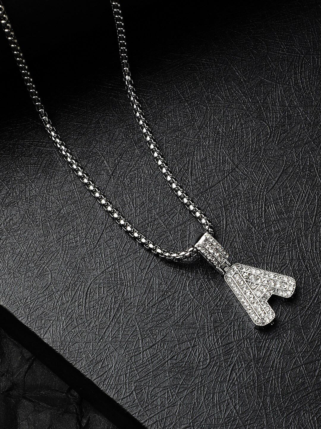 French Accent Silver-Plated Artificial Stones Studded Pendant With Chain