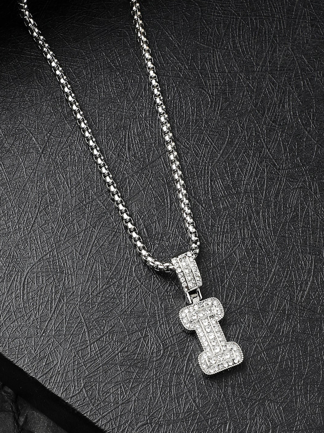 French Accent Silver-Plated Artificial Stones Studded Pendant With Chain