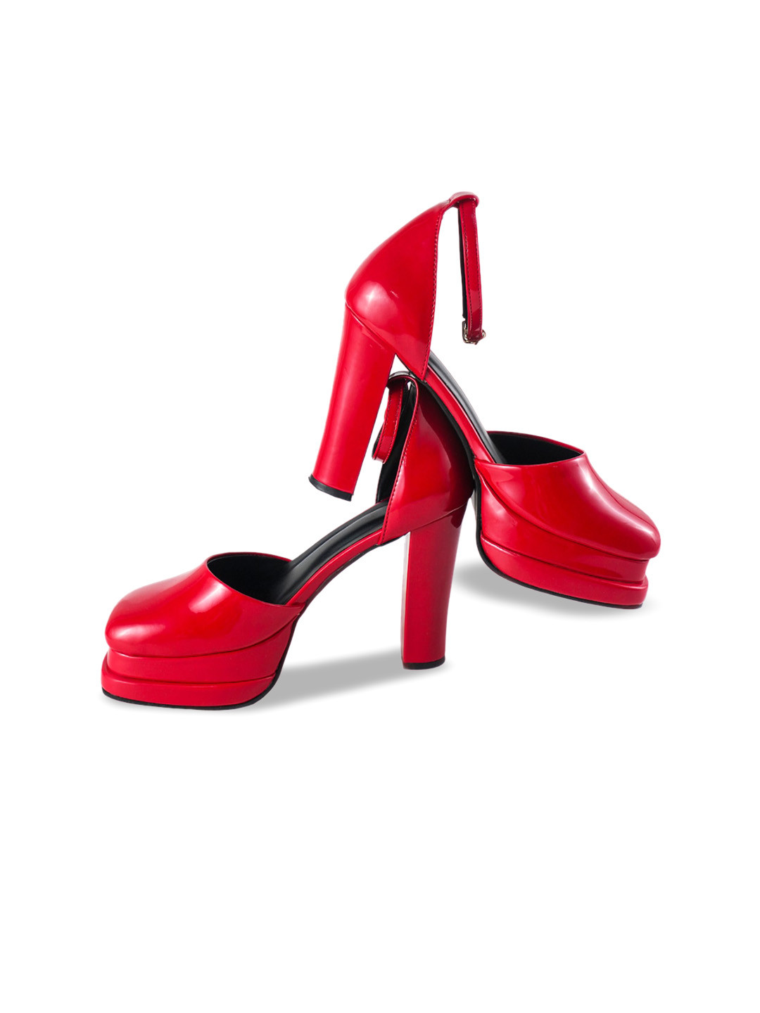 THE WHITE POLE Square Toe Party Platform Heels With Ankle Loop