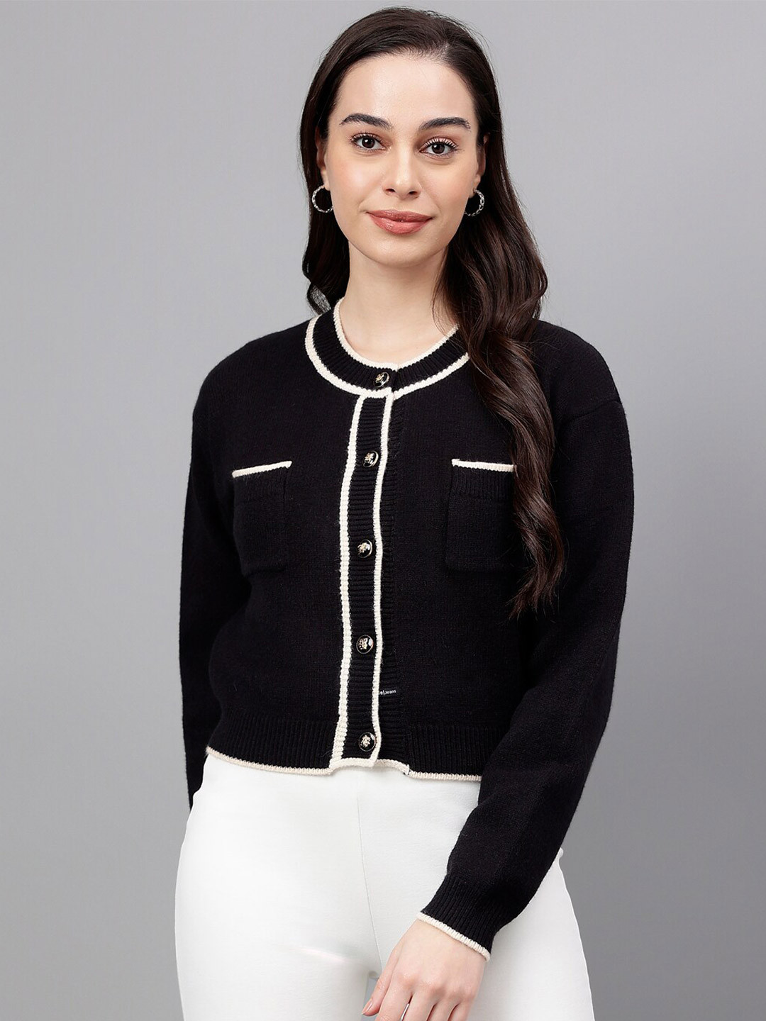 Xpose Round Neck Acrylic Cardigan