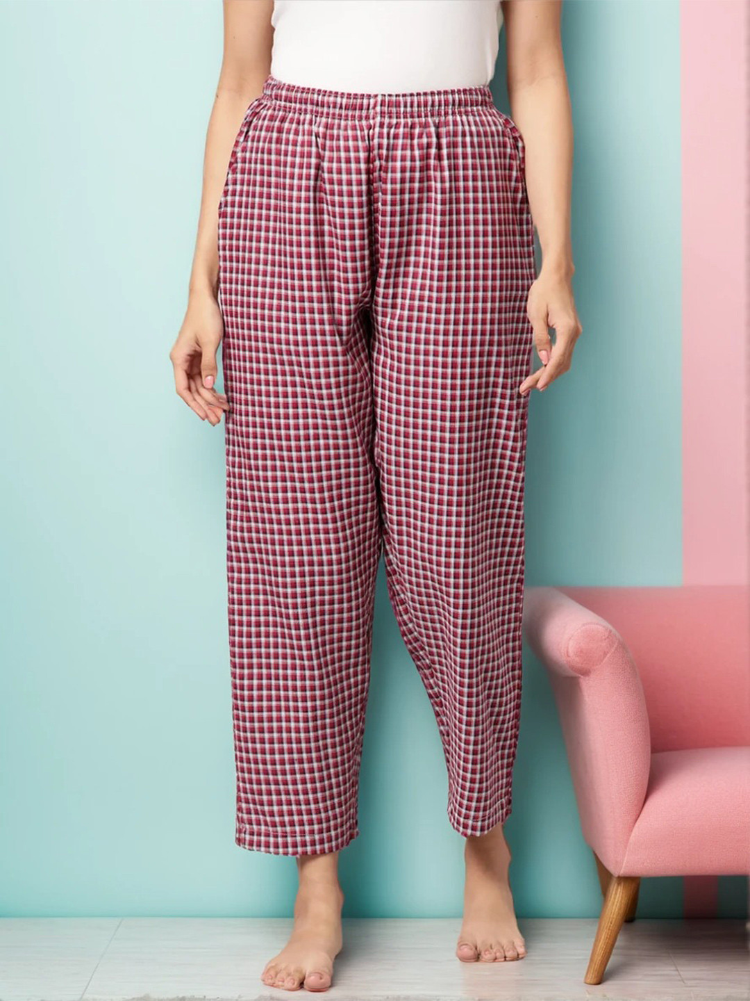 Kryptic Women Checked Pure Cotton Breathable Lounge Pants