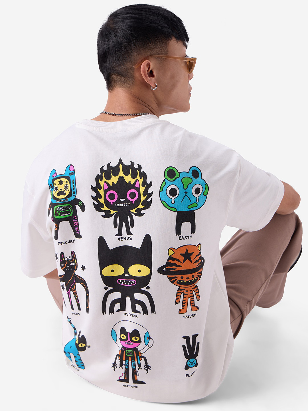 The Souled Store White & Blue Graphic Printed Pure Cotton T-shirt
