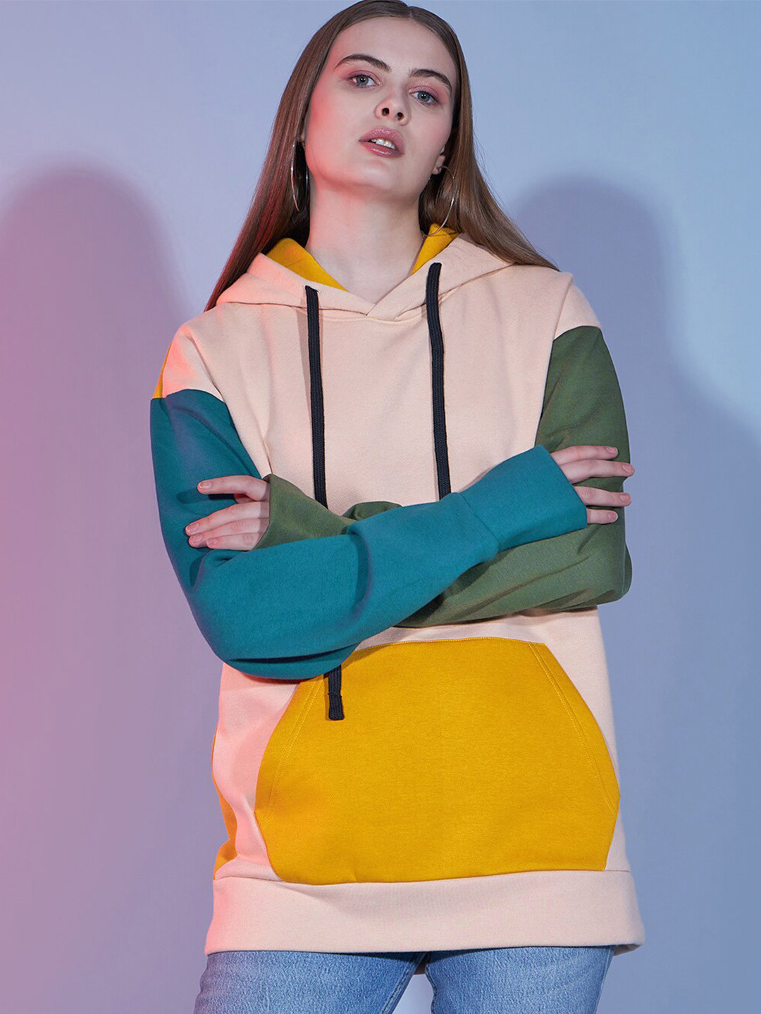 DressBerry Colorblocked Hooded Pullover Sweatshirt