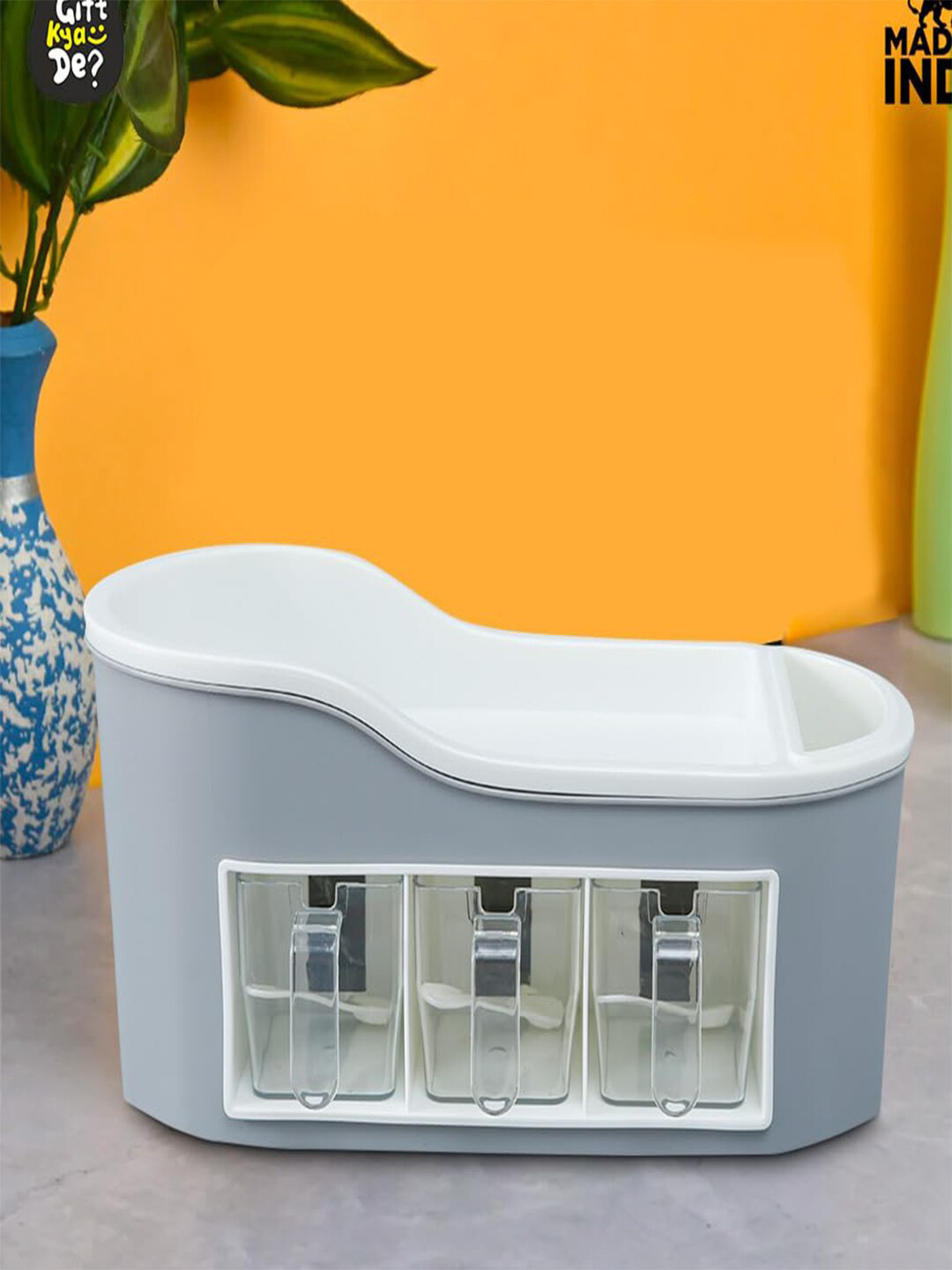 Kuber Industries Grey Kitchen Spice Rack With Spoon