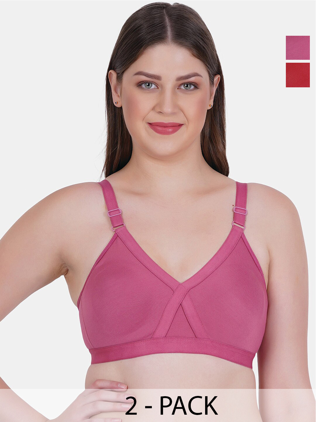 Reveira Mould Pack Of 2 Dry Fit Full Coverage Non Padded T-shirt Bra With All Day Comfort