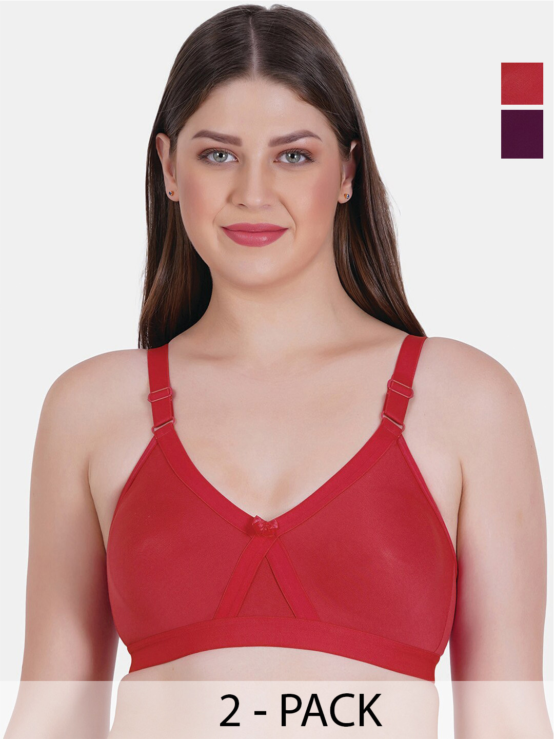 Reveira Mould Pack Of 2 Dry Fit Full Coverage Non Padded T-shirt Bra With All Day Comfort
