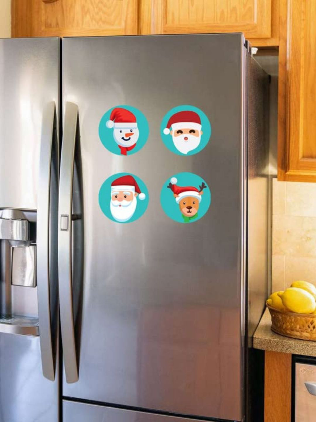 THEYAYACAFE 4 Pcs Blue & Red Snowman Printed BPA Free Round Fridge Decorative Magnets