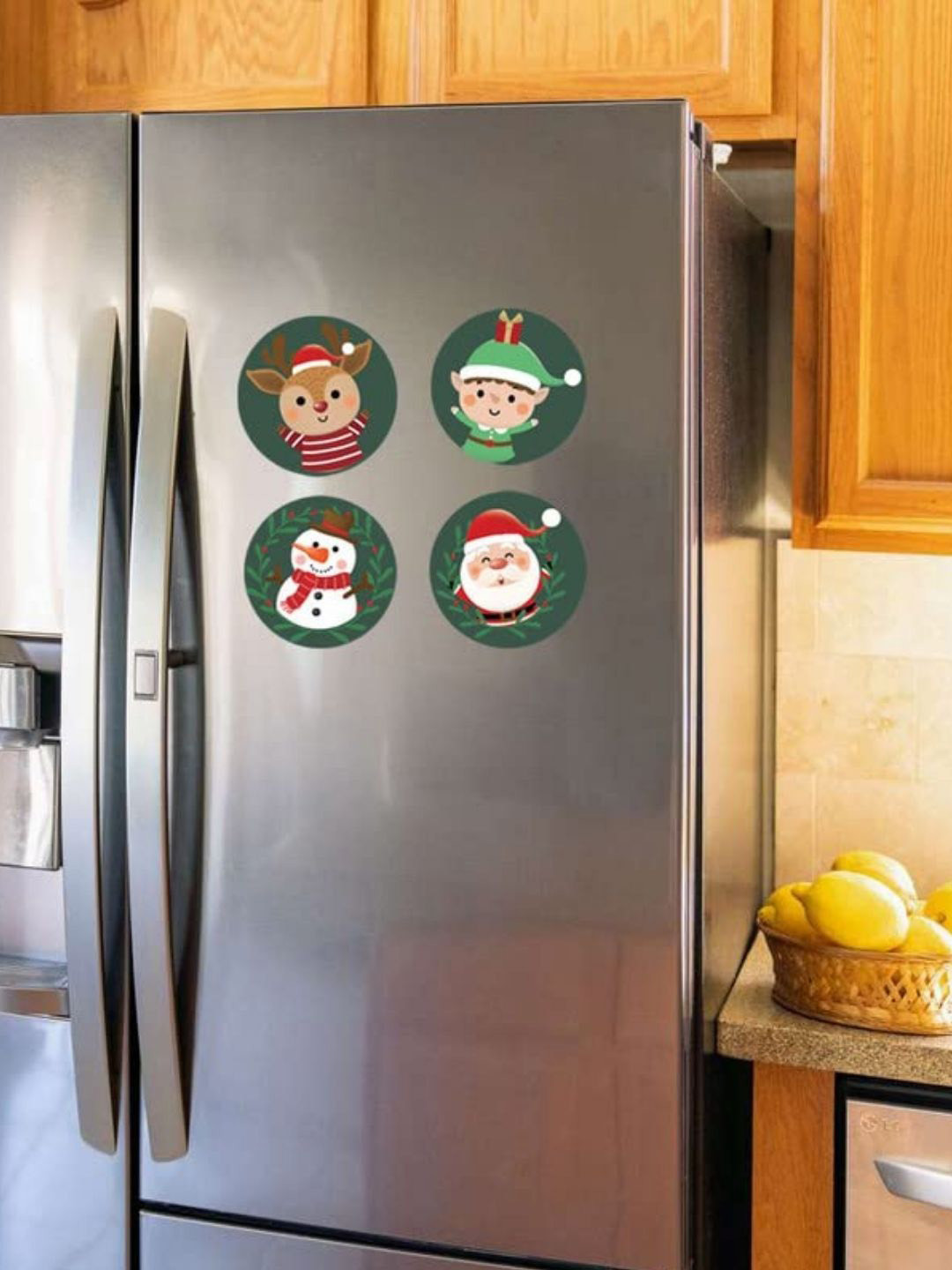 THEYAYACAFE Green & White 4 Pieces Christmas Printed Fridge Magnets