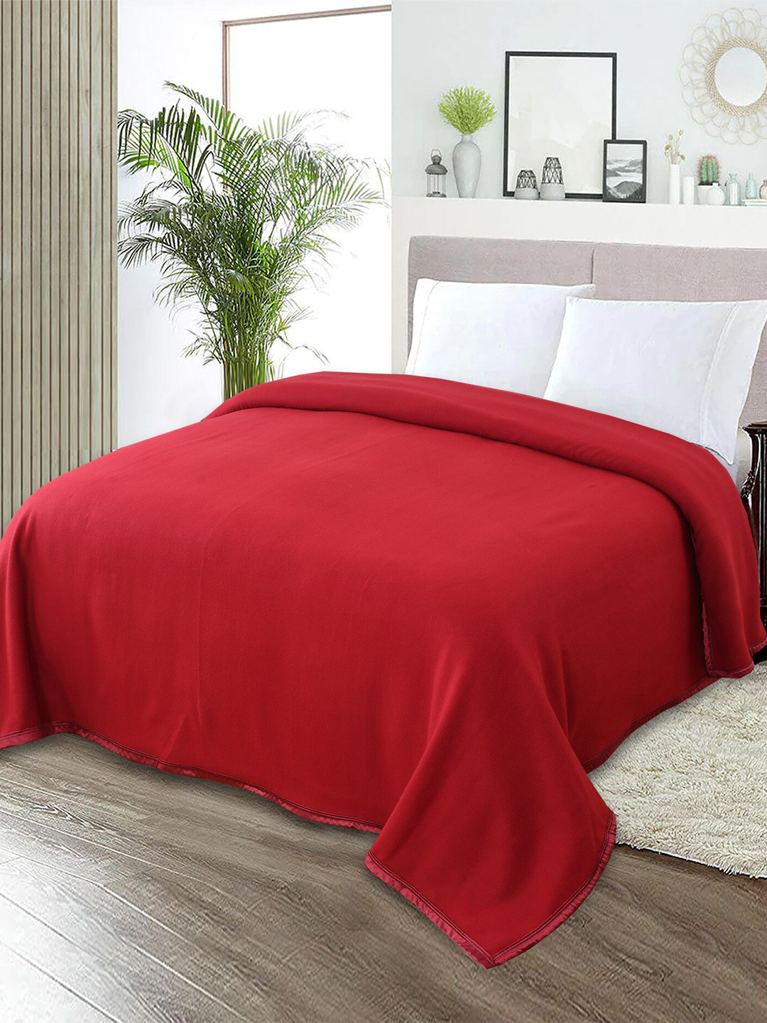 MORADO Maroon Fleece Heavy Winter 210 GSM Double Bed Blanket