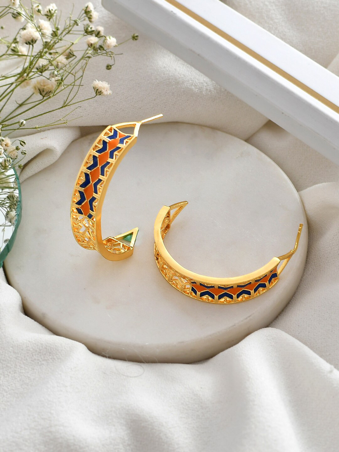 Voylla Zulu Jamila Gold-Plated Enameled Statement Half Hoop Earrings