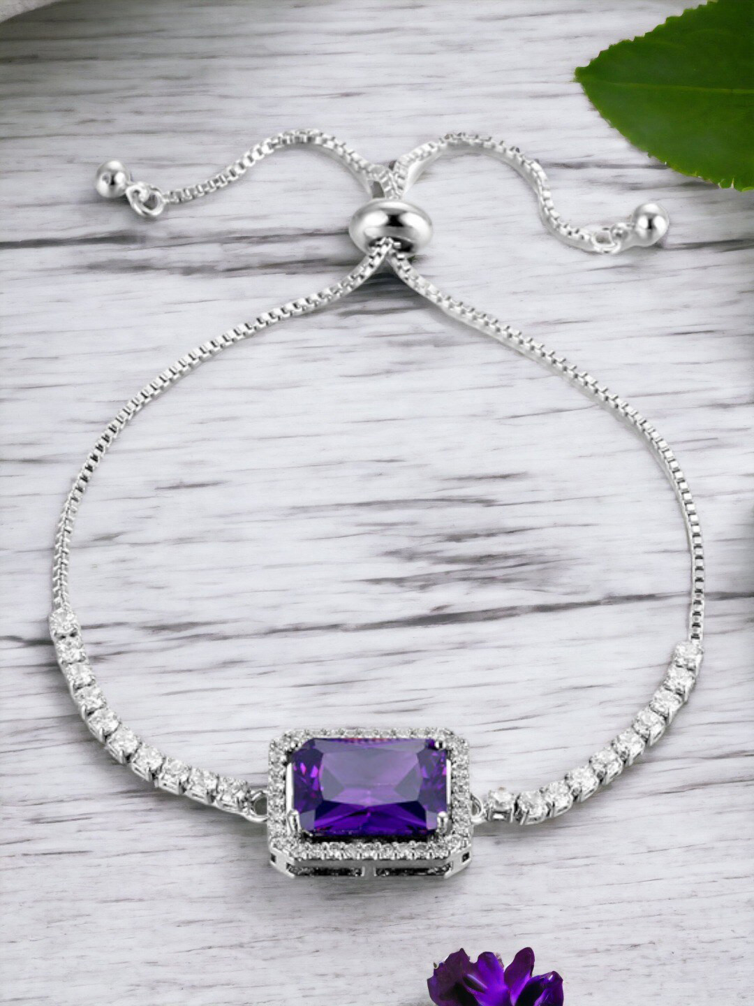 Designs & You Silver-Plated Cubic Zirconia Studded Tennis Bracelet