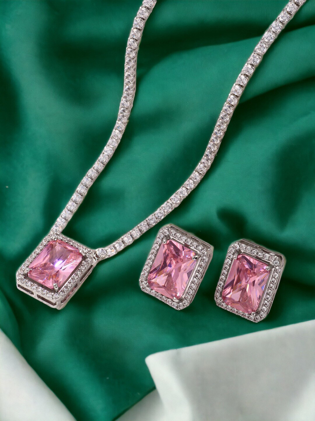 Designs & You Silver-Plated American Diamond Studded Pendant Set