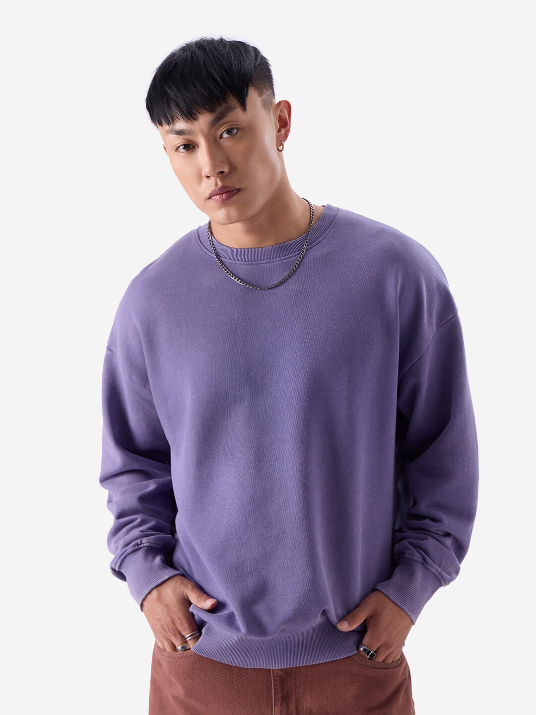 The Souled Store Blue Round Neck Drop-Shoulder Sleeves Oversized Sweatshirt