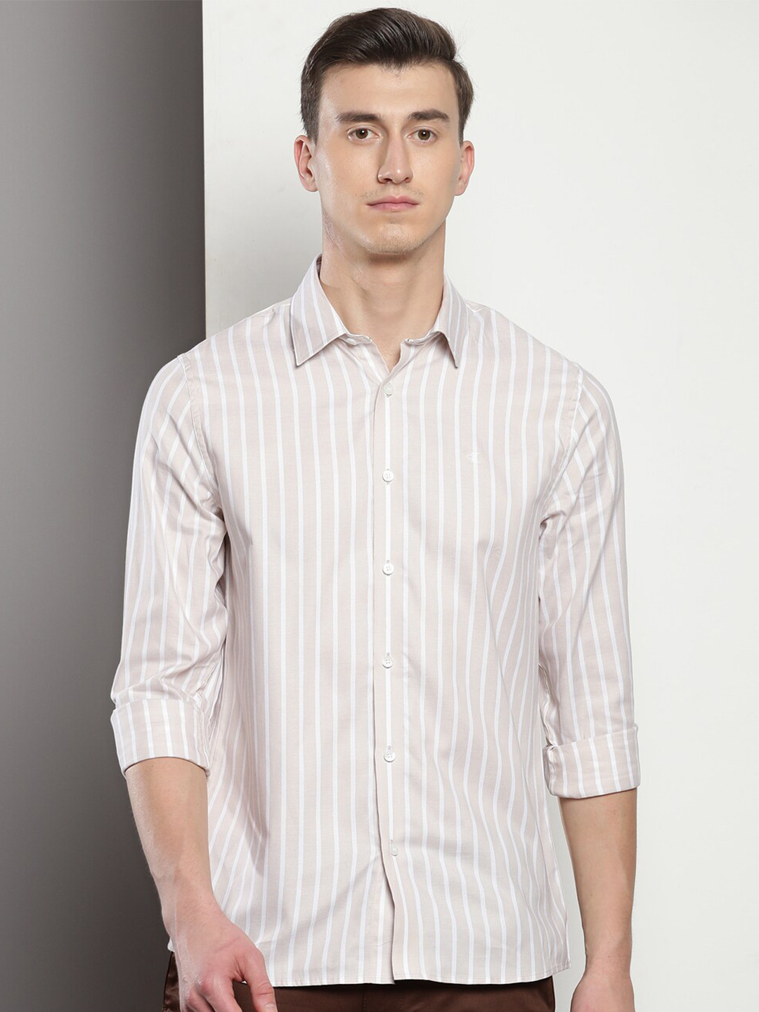 Calvin Klein Slim Fit Striped Casual Cotton Shirt