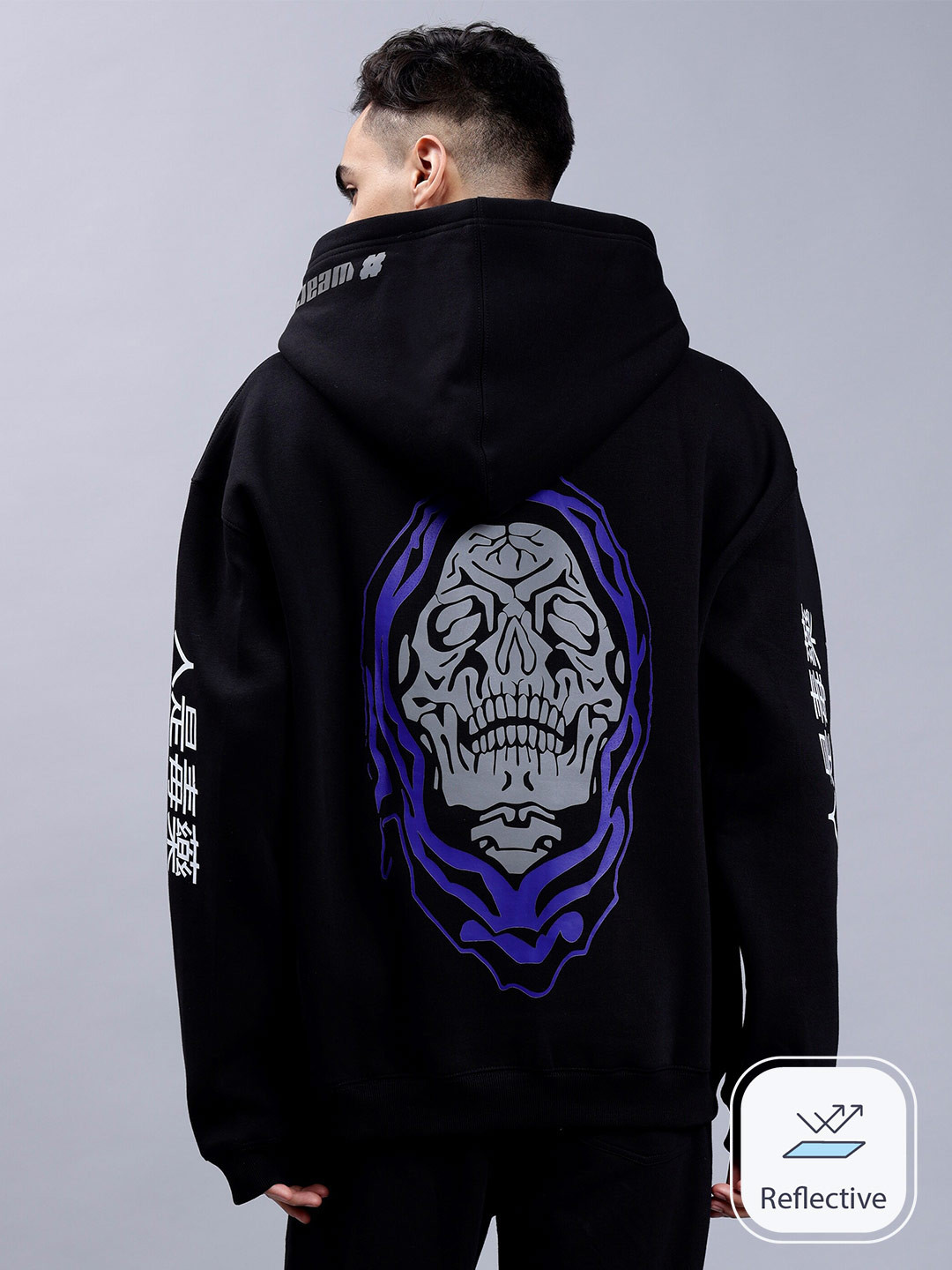 WEARDUDS Printed Hooded Reflector Oversized Cotton & Fleece Sweatshirt