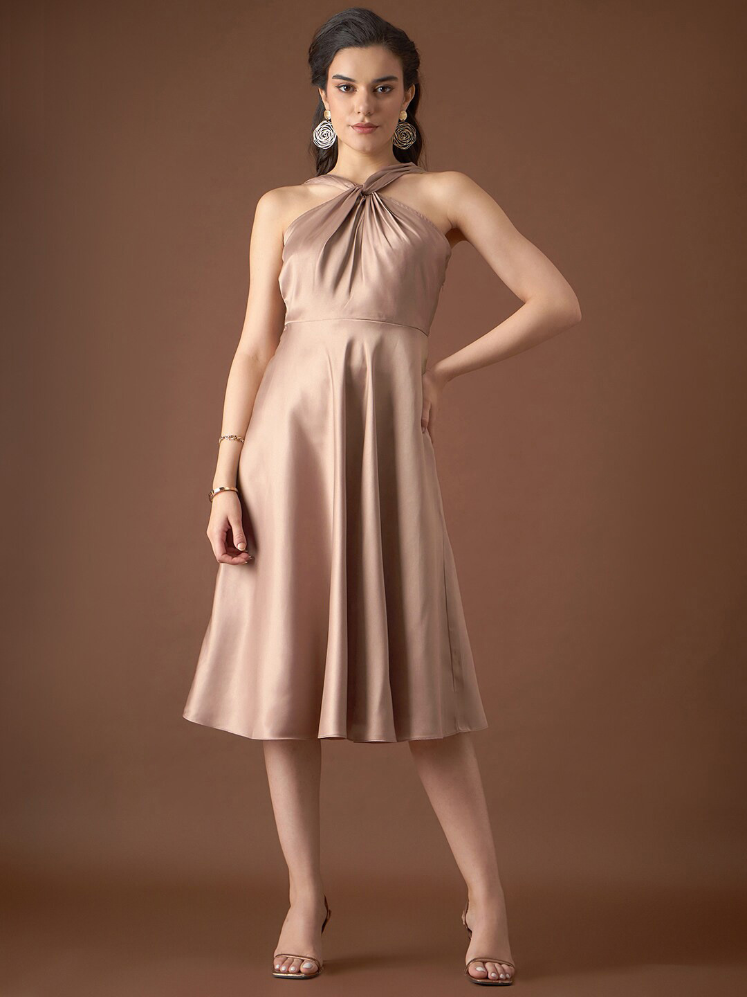 MABISH by Sonal Jain Shoulder Strap Satin Ft & Flare Midi Dress