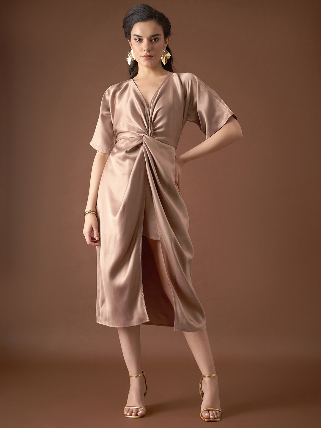 MABISH by Sonal Jain V-Neck Tulip Wrap Satin Dress