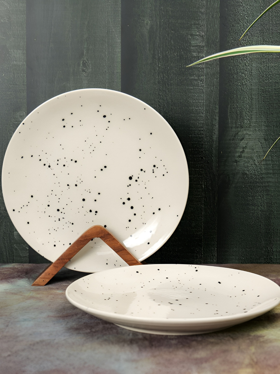 ARTYSTA BEAUTIFYING LIVES Cream & Black 2 Pieces Printed Ceramic Glossy Dinner Plates