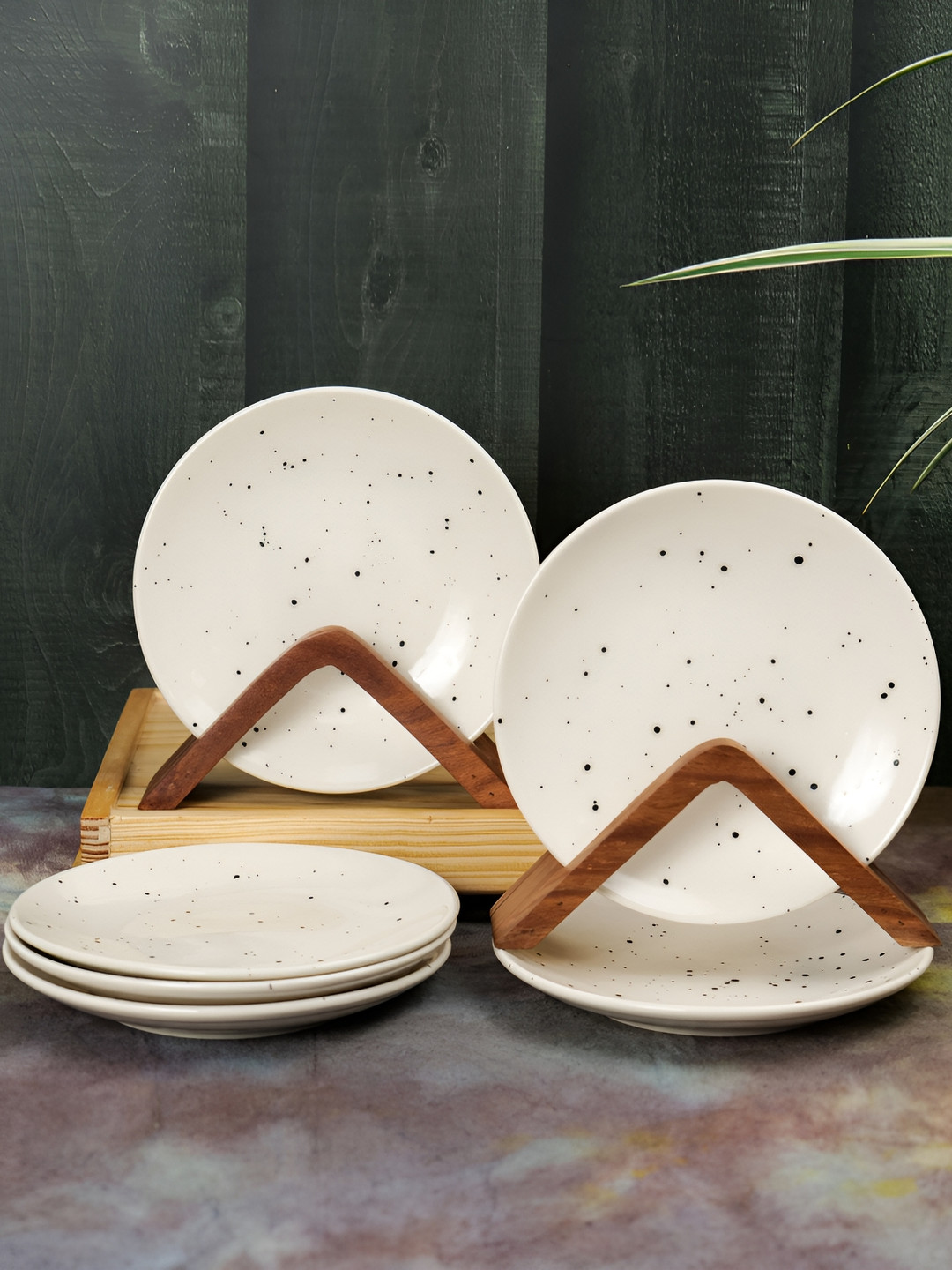 ARTYSTA BEAUTIFYING LIVES Cream & Black 6 Pieces Printed Ceramic Glossy Side Plates