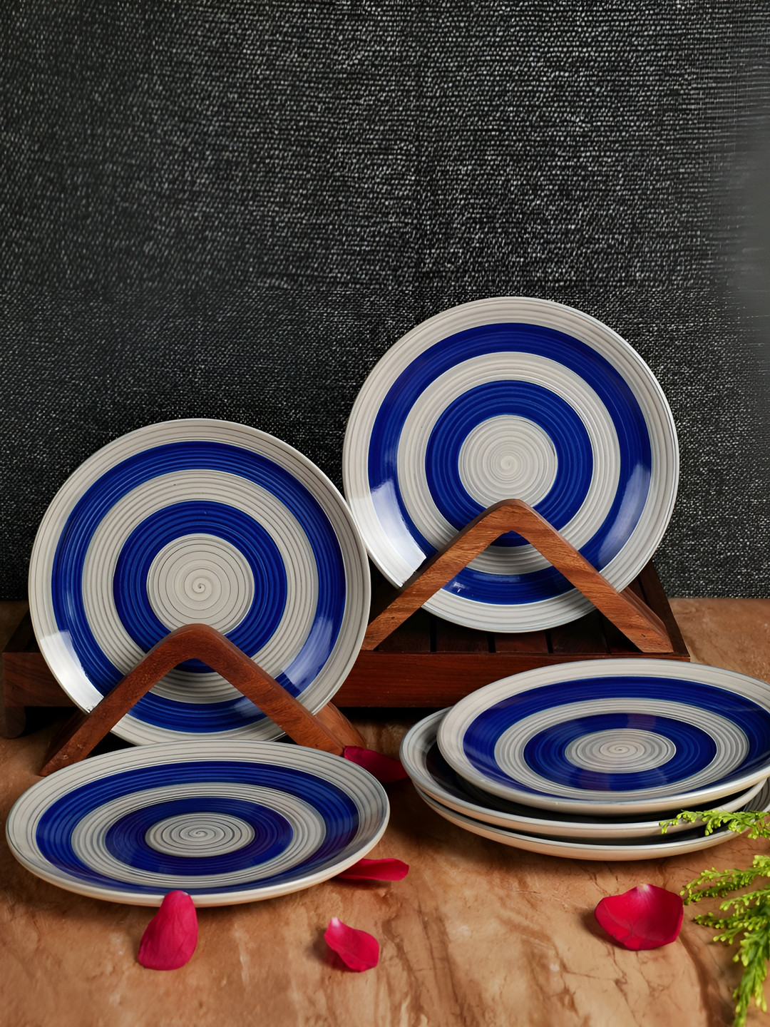 ARTYSTA BEAUTIFYING LIVES Blue & White 6 Pieces Printed Ceramic Glossy Side Plates