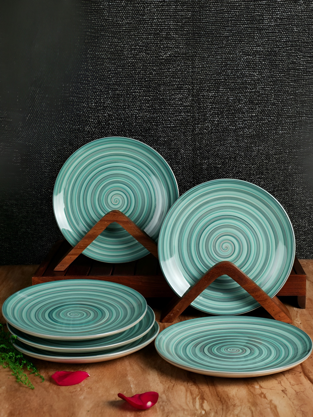 ARTYSTA BEAUTIFYING LIVES Green & White 6 Pieces Printed Ceramic Glossy Side Plates