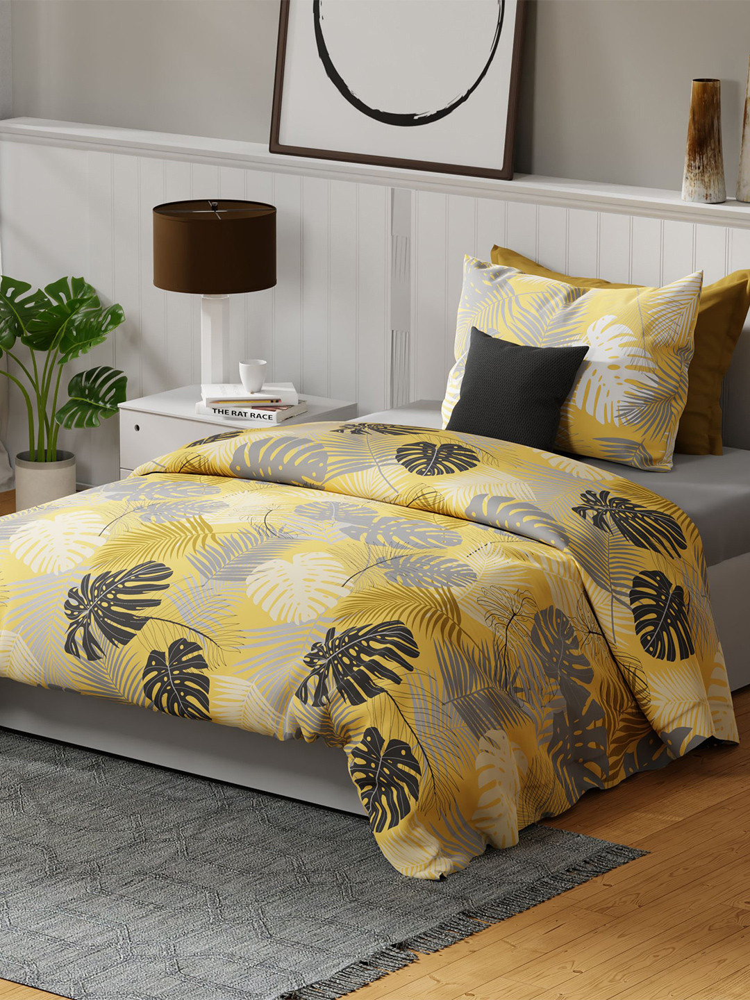 United Colors of Benetton Rainbow Yellow Floral Pure Cotton Skin-Friendly 144 TC Single Bedsheet with a Pillow Cover-229 x 152 cm