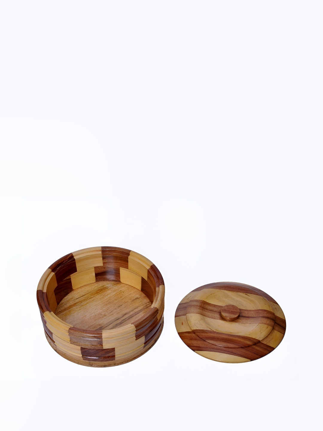 natureCRAFTS Brown & Yellow Wooden Roti Box With Lid