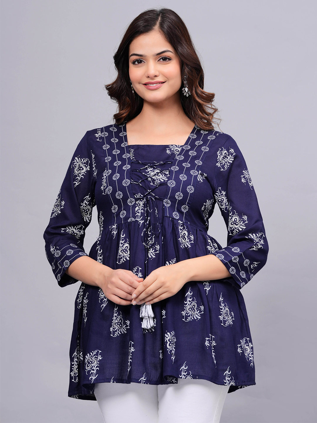 Bachuu Floral Printed Lace Up Empire Top