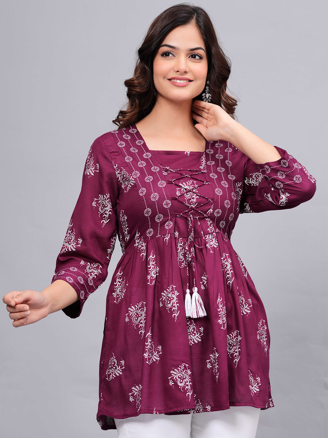 Bachuu Floral Printed Lace Up Empire Top