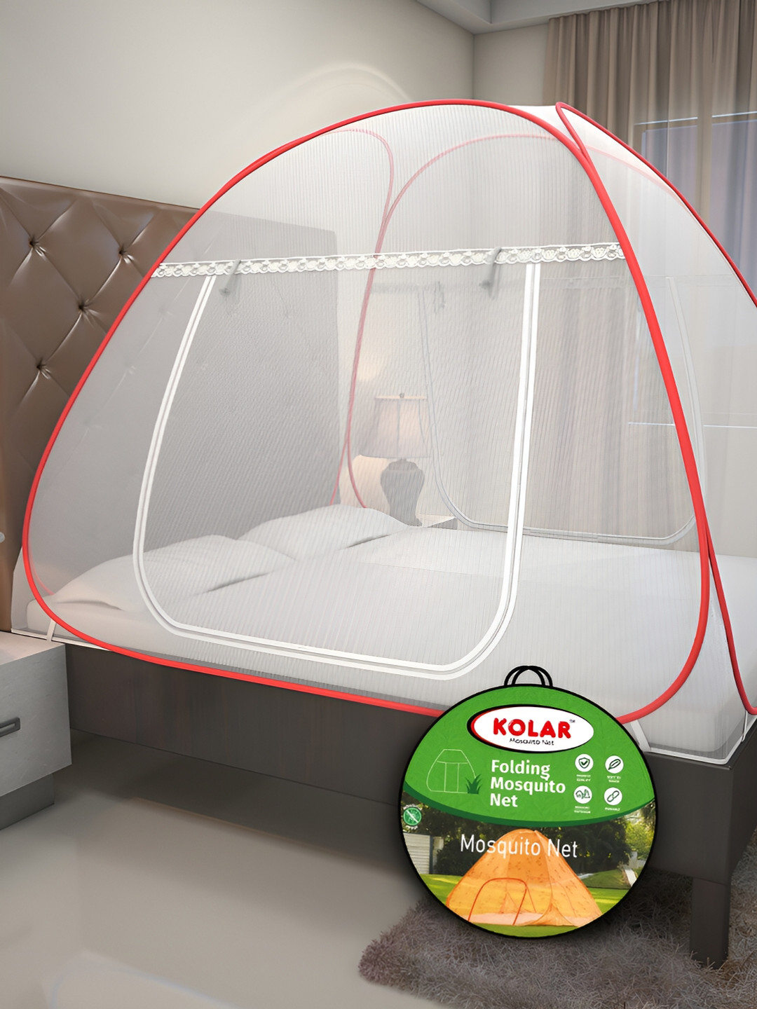 KOLAR Red & White King Size Tent Mosquito Net