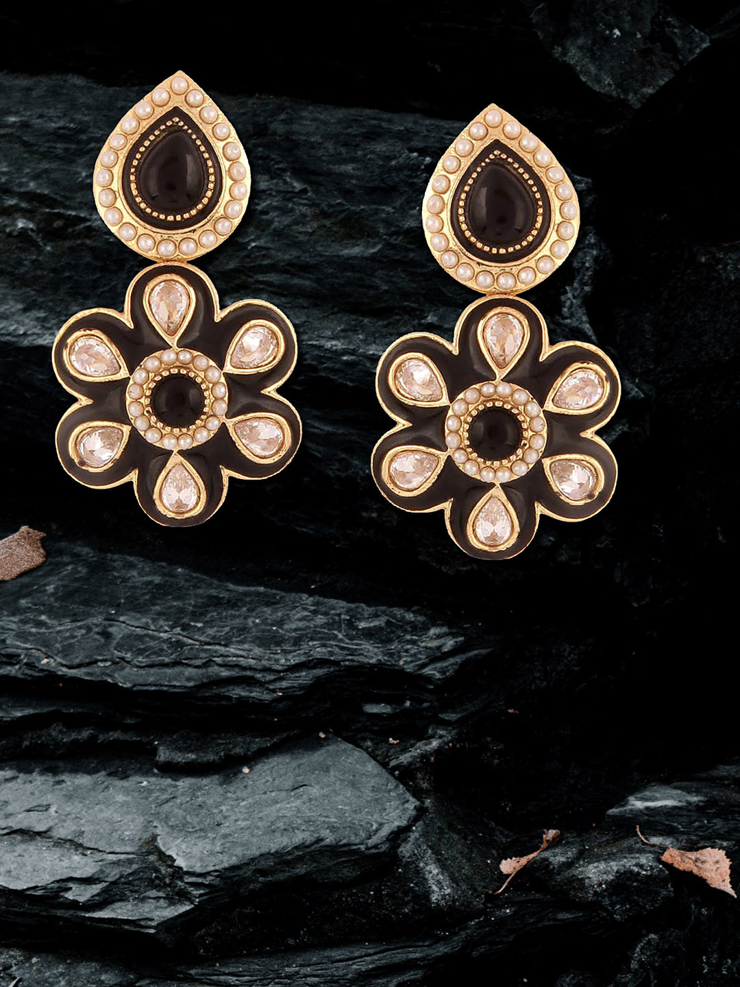 Adwitiya Collection Gold Plated Artificial Stones Studded Drop Earings