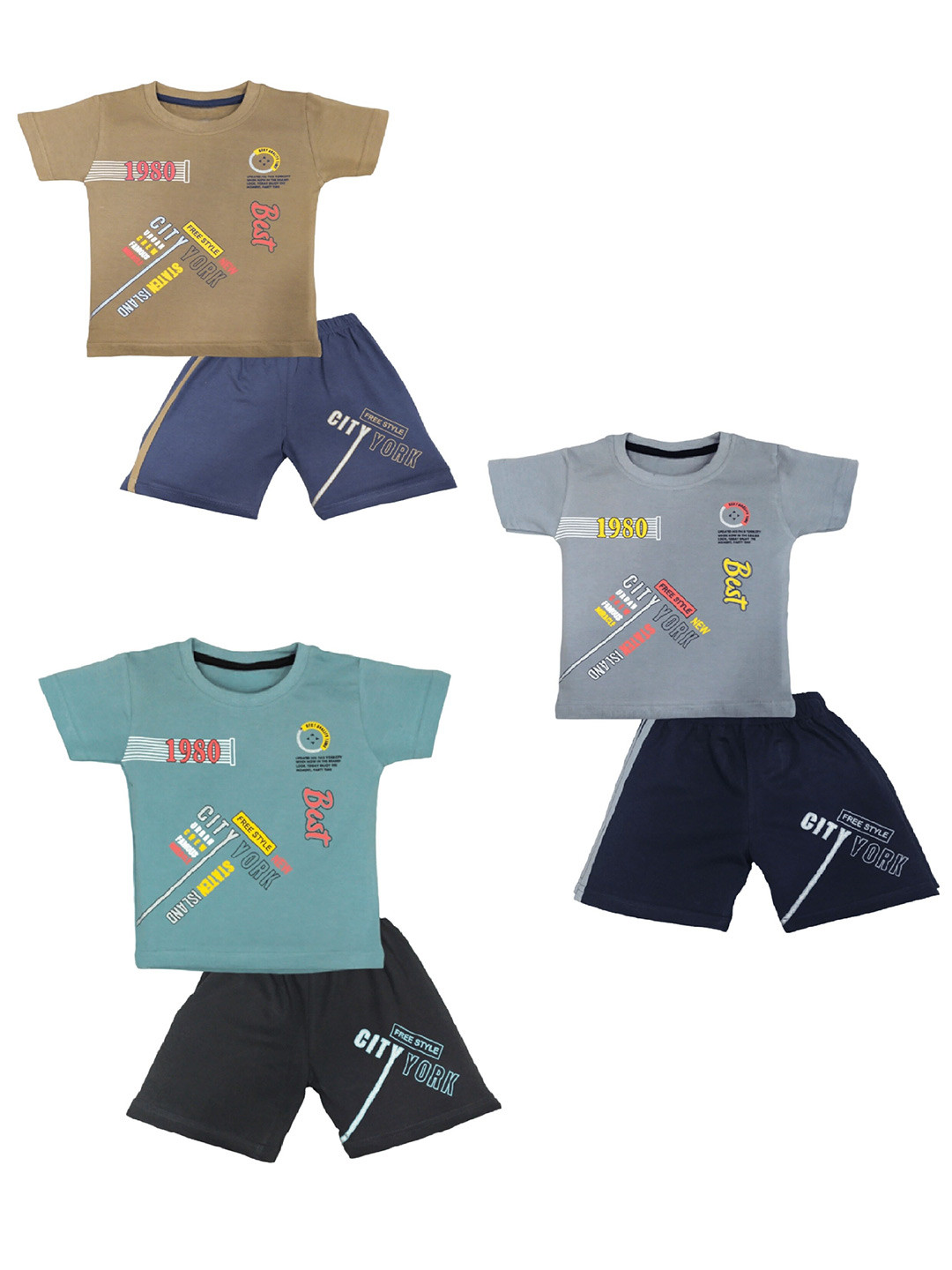 BAESD Infants Pack Of 3 Printed Pure Cotton T-shirt with Shorts