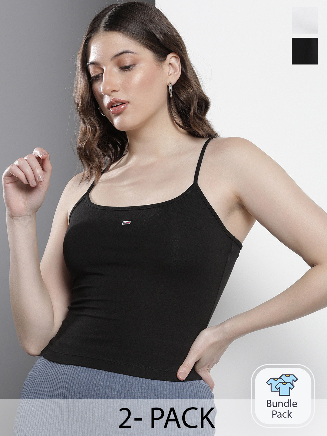 Tommy Hilfiger Pack Of 2 Solid Sleeveless Crop Tops